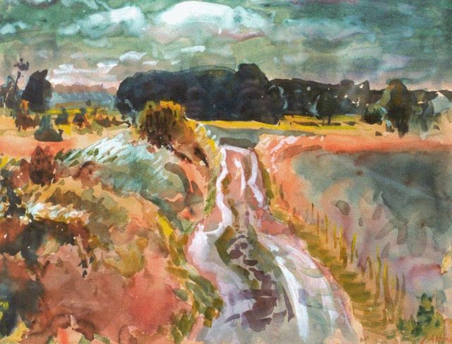 Jan Altink | Country road, Groningen, Gouache auf Papier, 50,5 x 65,7 cm, Unterzeichnet r.u. und datiert '51