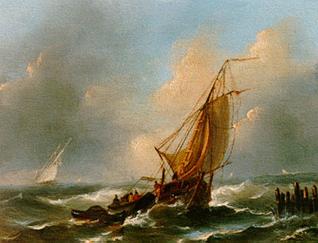 Govert van Emmerik | Coastal scene, Öl auf Holz, 13,1 x 16,7 cm, signed l.l. with initials