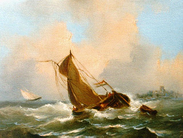 Govert van Emmerik | Shipping on choppy waters, Öl auf Holz, 13,1 x 17,3 cm, signed l.l. with initials