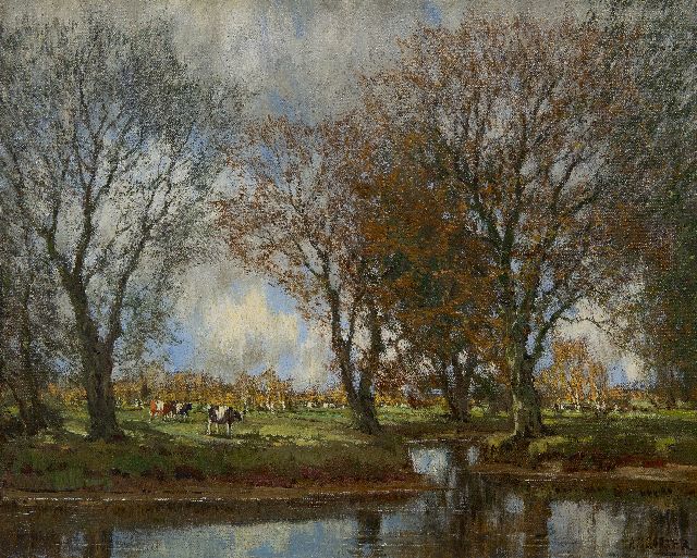 Arnold Marc Gorter | Kühe beim Vordense Beek, Öl auf Leinwand, 39,9 x 50,2 cm, Unterzeichnet u.r. und ohne Rahmen