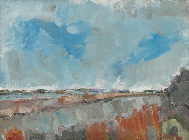 Milène Wolters-Schweitzer | Landschaft, Öl auf Leinwand, 29,9 x 40,0 cm, Unterzeichnet u.r. mit Initialen und auf Bahre vollständig und datiert auf Bahre 2014