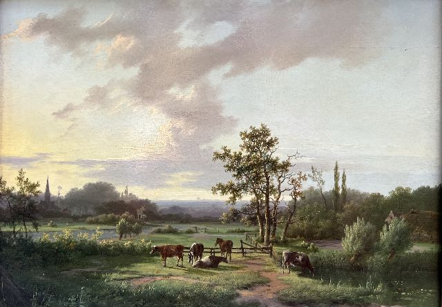 Marinus Adrianus Koekkoek I | Weite Sommerlandschaft mit Vieh, Öl auf Holz, 25,3 x 34,6 cm