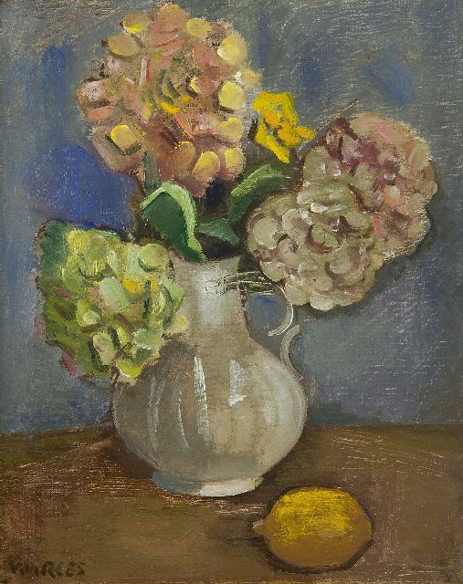 Otto van Rees | Stilleben mit Hortensien und Zitronen, Öl auf Leinwand, 50,5 x 40,5 cm, Unterzeichnet u.l.