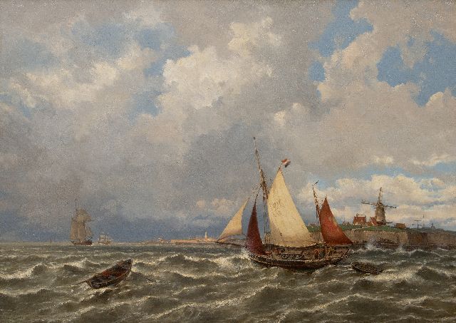 Gerard Koekkoek | Ein IJmuiden-Fischerboot auf der Schelde vor Vlissingen  47  Segelschiffe auf der Westerschelde vor Vlissingen  47  Schifffahrt auf der Westerschelde vor Vlissingen, Öl auf Leinwand, 84,4 x 114,8 cm, Unterzeichnet u.L.