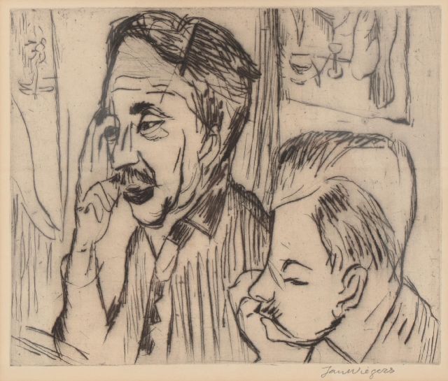 Jan Wiegers | Porträt von H.N. Werkman und Johan van Zweden, Radierung auf Papier, 21,5 x 26,0 cm, Unterzeichnet u.r. (in Bleistift) und zu datieren 1925 (ohne Ramen)