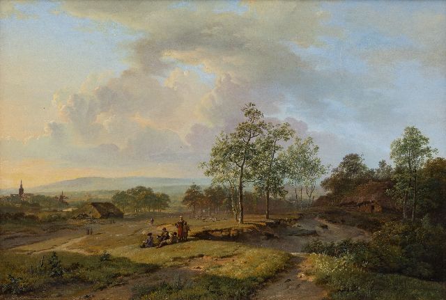 Barend Cornelis Koekkoek | Panoramalandschaft mit einem skizzierenden Künstler im Vordergrund, Öl auf Leinwand, 50,0 x 73,0 cm, Unterzeichnet u.L. und zu datieren  1826-1828