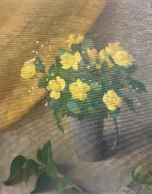 Sarika Góth | Vase mit gelben Rosen, Öl auf Leinwand, 50,0 x 40,0 cm, Unterzeichnet u.R. und datiert 1987