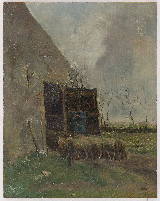 Anton Mauve | Schafe und Hirte am Stall, Öl auf Holz, 46,1 x 36,2 cm, Unterzeichnet u.r.