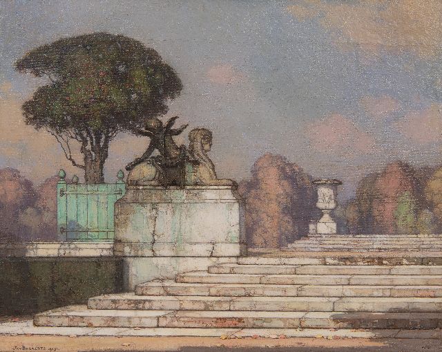 Jan Bogaerts | Statuen im Garten von Versailles, Öl auf Leinwand, 32,5 x 39,7 cm, Unterzeichnet u.l. und datiert 1915