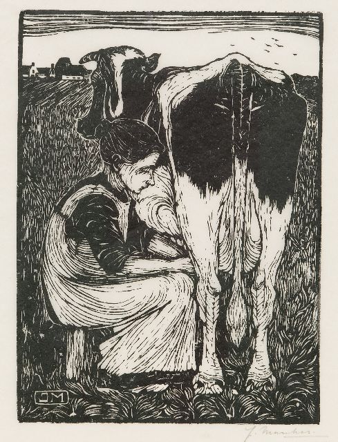 Jan Mankes | Kuhmelkerin, Holzstich auf Papier, 20,5 x 16,2 cm, Unterzeichnet u.r. mit vollem Namen und Mon. im Block