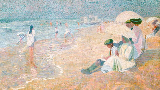 Anton Smeerdijk | An elegant company on the beach, Öl auf Leinwand, 95,0 x 157,0 cm, signed l.l. und painted circa 1912