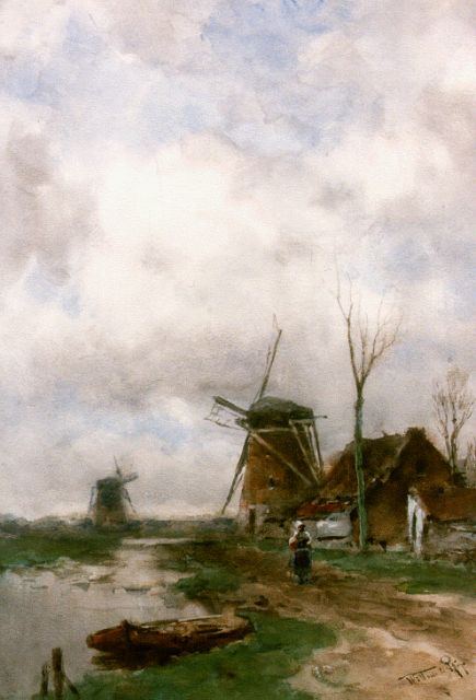 Willem Rip | A polder landscape with windmills, Aquarell auf Papier, 56,0 x 39,5 cm, signed l.r.