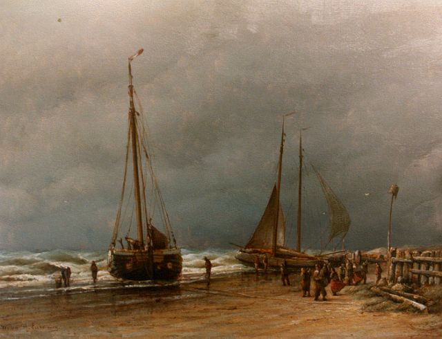 Eickelberg W.H.  | Flatboats on the beach, Öl auf Holz 31,3 x 41,0 cm, signed l.l.