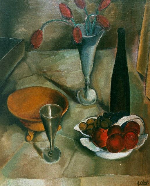 Colnot A.J.G.  | A still life with bottle and fruit, Öl auf Leinwand 76,5 x 64,4 cm, signed l.r.
