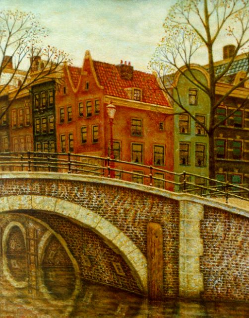 Sal Meijer | A canal, Amsterdam, Öl auf Leinwand, 39,0 x 31,7 cm, signed l.r.