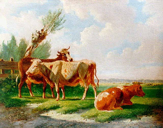 Verhoesen A.  | Cattle in a meadow, Öl auf Holz 13,0 x 16,7 cm, signed l.l. und dated 1869