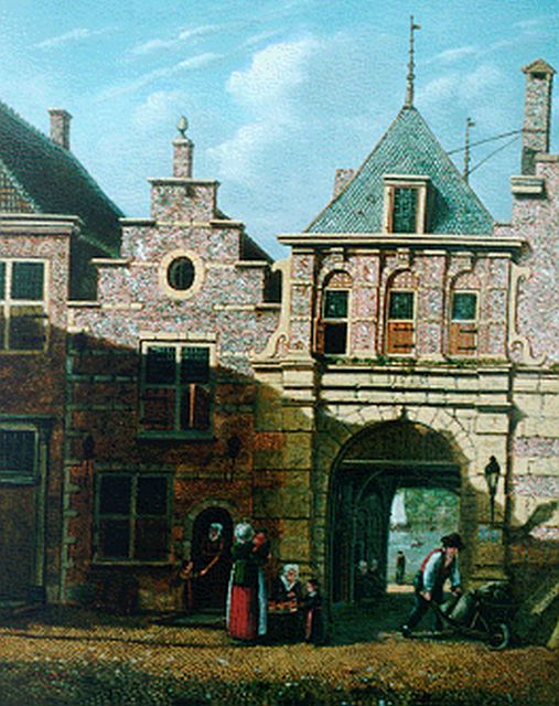 Schoenmaker Pzn J.  | The Veulpoort, Dordrecht, Öl auf Holz 34,3 x 27,4 cm, signed l.r.
