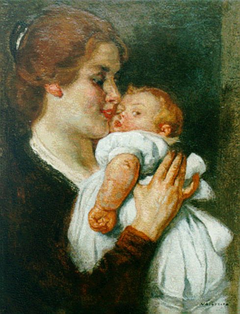 Hendrik Johannes Haverman | Mother and child, Öl auf Leinwand, 37,7 x 29,4 cm, signed l.r.