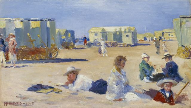 Luns H.M.  | A sunny day at the beach, Öl auf Leinwand Malereifaser 19,9 x 34,4 cm, signed l.l. und dated 1915