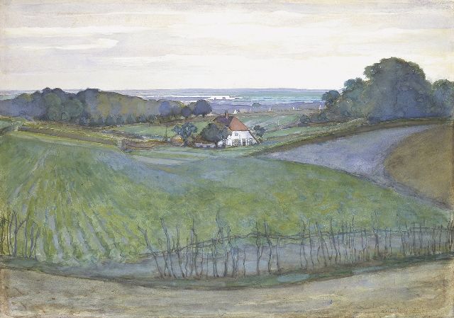 Piet Mondriaan | A farm in a landscape, with Arnhem in the distance, Aquarell und Gouache auf Papier, 46,0 x 65,0 cm, signed l.r. und zu datieren ca. 1901