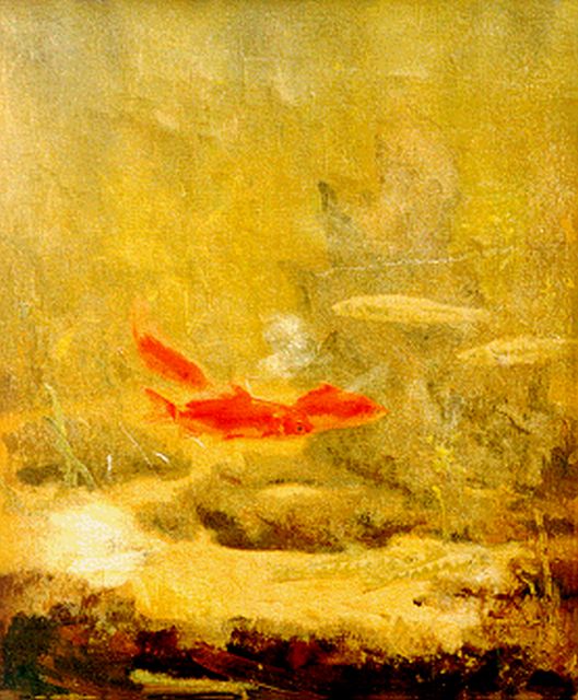 Dijsselhof G.W.  | Red fish, Öl auf Leinwand 34,5 x 28,7 cm, signed l.l. with monogram