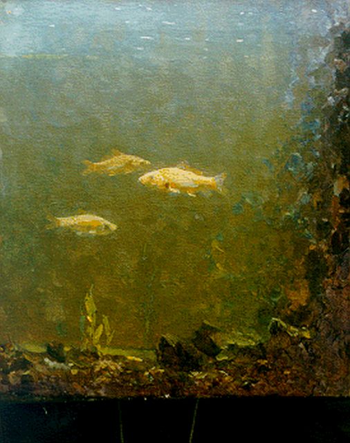 Gerrit Willem Dijsselhof | Goldfish in an aquarium, Öl auf Leinwand, 37,3 x 33,1 cm, signed l.r. with monogram