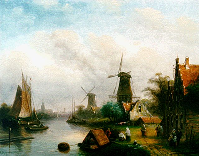 Jacob Jan Coenraad Spohler | A river landscape, Öl auf Holz, 21,3 x 27,0 cm, signed l.l.