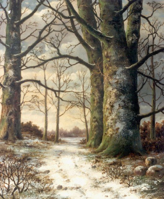 Hendrik Barend Koekkoek | Eine Waldlandschaft im Winter, Öl auf Leinwand, 53,3 x 43,2 cm, Unterzeichnet r.u.