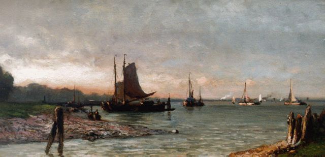 Piet Schipperus | The river Maas, Rotterdam, Öl auf Holz, 20,1 x 38,0 cm, signed l.r.