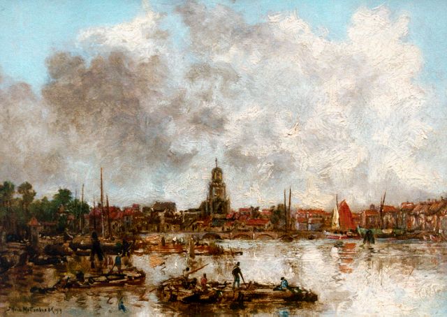 Mastenbroek J.H. van | Harbour view, Rotterdam, Öl auf Leinwand 22,8 x 31,5 cm, signed l.l.