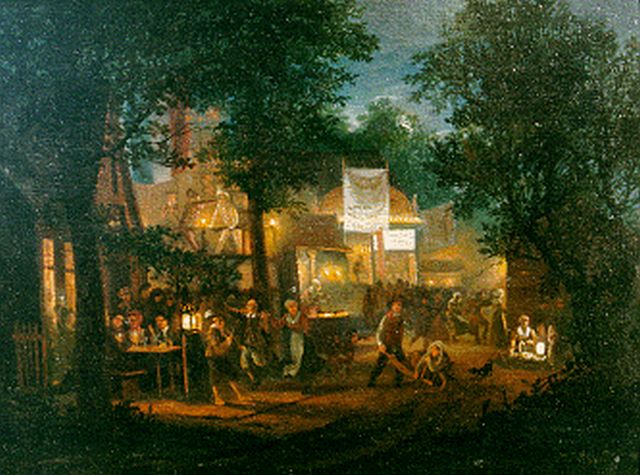 Hendrik Gerrit ten Cate | A fair by night, Öl auf Holz, 20,5 x 27,3 cm, signed l.r. und dated 1833