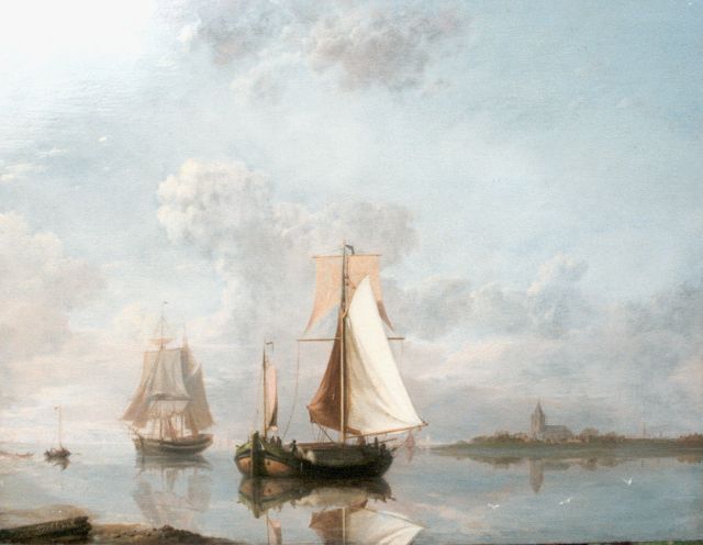 Johannes Hermanus Koekkoek | Shipping in a calm, Öl auf Holz, 25,0 x 33,0 cm, signed l.l.