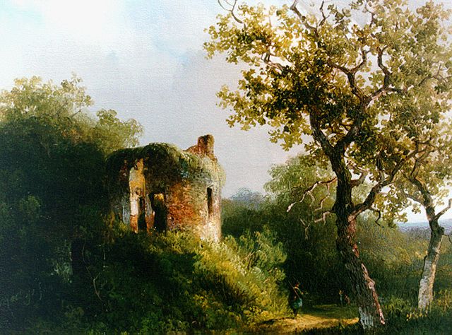 Willem Roelofs | A ruin in a wooded landscape, Öl auf Holz, 19,6 x 24,7 cm, signed l.l. und dated 1940