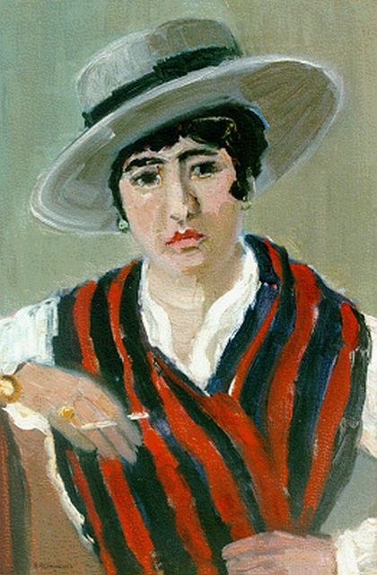 Groeneveld B.  | A lady with a grey hat, Öl auf Leinwand 60,0 x 40,3 cm, signed l.l.