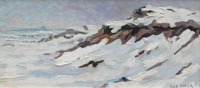 Pieck A.J.  | Snow-covered dunes, Öl auf Papier auf Holzfaser 20,0 x 44,5 cm, signed l.r.