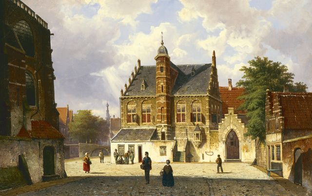 Willem Koekkoek | A sunlit village square with figures, Öl auf Leinwand, 45,0 x 70,9 cm, signed l.l. with initials und dated '65