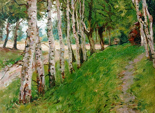 Hoynck van Papendrecht J.  | Birch trees, Öl auf Leinwand auf Holz 22,9 x 29,6 cm, signed l.r.