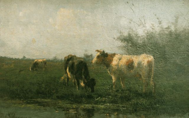 Herman Bogman | Cows in a meadow, Öl auf Leinwand, 21,0 x 32,5 cm, signed l.l.