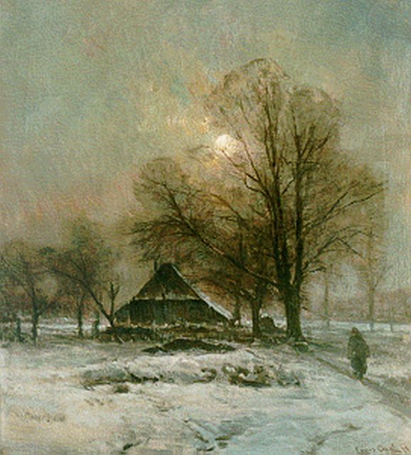 Louis Apol | A farm in a snow-covered landscape, Öl auf Leinwand, 51,2 x 46,2 cm, signed l.r.