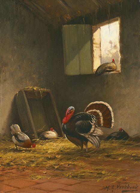 Koekkoek II M.A.  | Poultry in a stable, Öl auf Holz 36,0 x 26,5 cm, signed l.r.