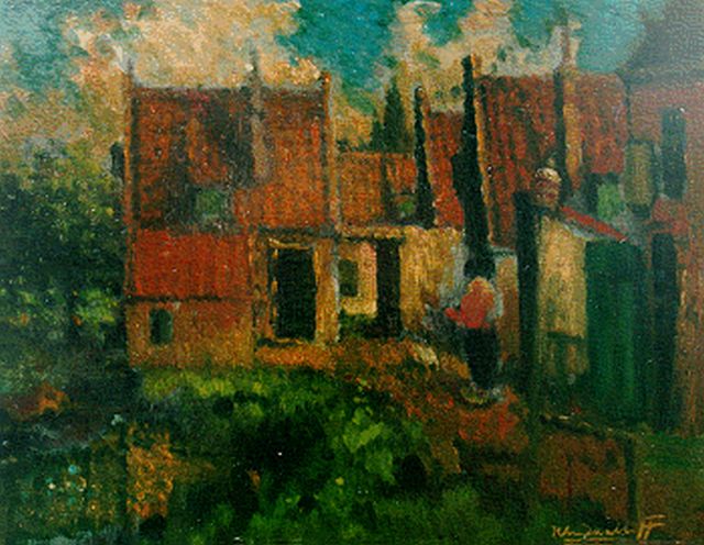 Henri van Daalhoff | A farmer's wife on a yard, Öl auf Holz, 21,0 x 27,0 cm, signed l.r.