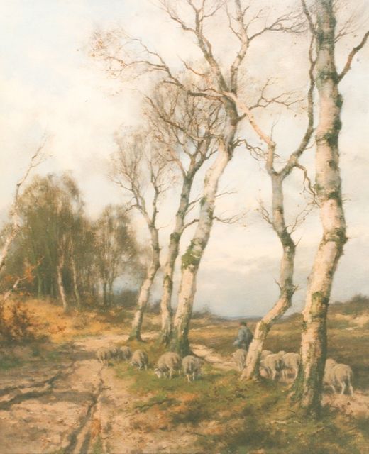 Jan Holtrup | Shepherd with his flock, Öl auf Leinwand, 60,2 x 50,2 cm, gesigneerd r.o.