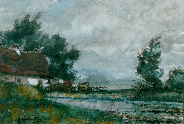 Driesten A.J. van | A farm in a river landscape, Aquarell auf Papier 20,5 x 29,6 cm, signed l.l.