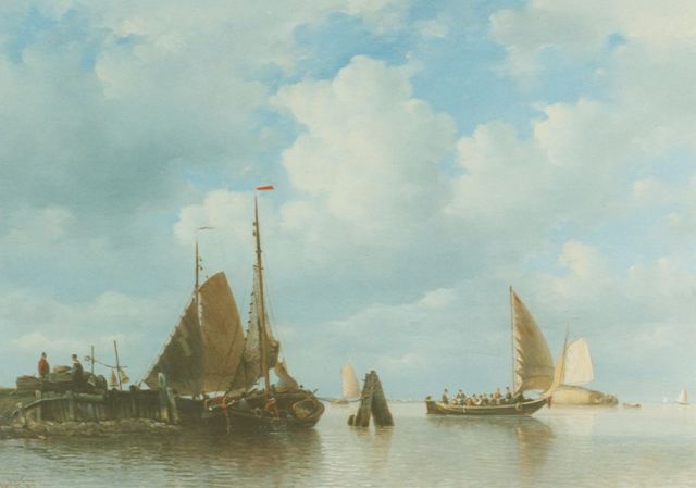 Everhardus Koster | A Dutch barge departing, Öl auf Holz, 52,3 x 72,8 cm, signed l.l.