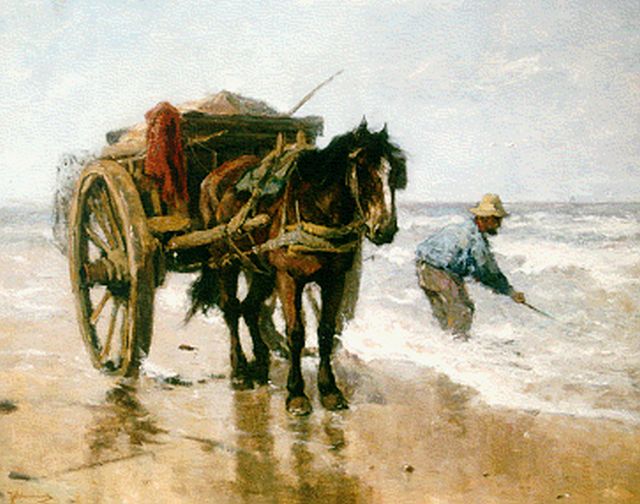 Johan Frederik Cornelis Scherrewitz | A shell-gatherer on the beach, Öl auf Leinwand, 81,3 x 100,0 cm, signed l.l.