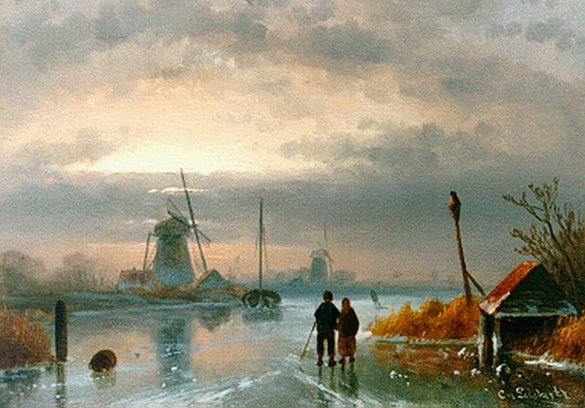 Charles Leickert | A winter landscape by dusk, Öl auf Tafel, 14,2 x 20,0 cm, signed l.r.