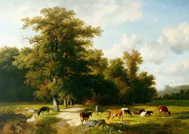 Robbe L.M.D.R.  | Cattle in a landscape, Öl auf Holz 74,0 x 101,8 cm, signed l.r.