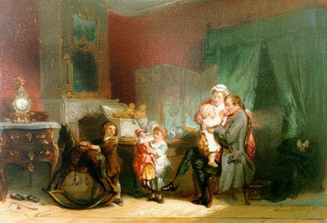 Herman ten Kate | A happy family, Öl auf Tafel, 24,5 x 34,1 cm, signed l.r. und dated 1855