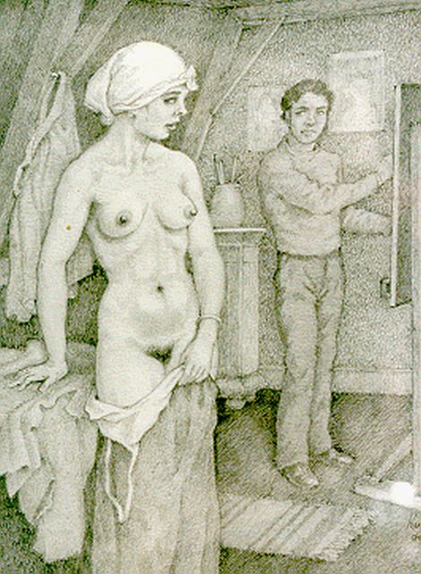 Huib de Ru | The painter's model, Bleistift auf Papier, 20,6 x 15,5 cm, signed l.r.