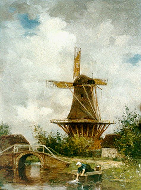 Constant Artz | A river landscape with windmill, Öl auf Holz, 24,2 x 18,1 cm, signed l.l.